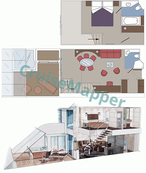 MSC Grandiosa Duplex Suite with Balcony Jacuzzi  floor plan