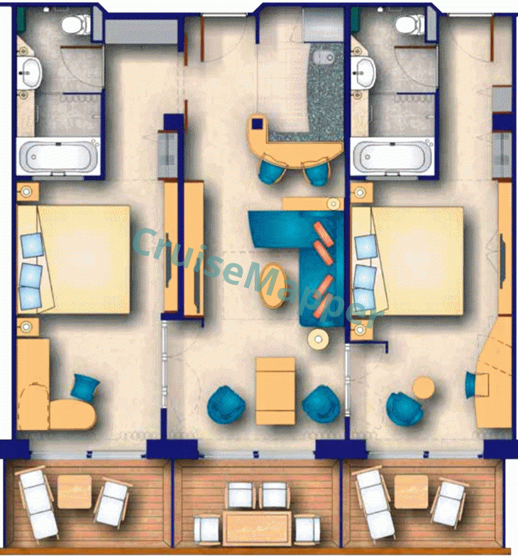 ms The World 3-Rooms 2-Bedrooms 2-Baths Ocean Studio Residences  floor plan