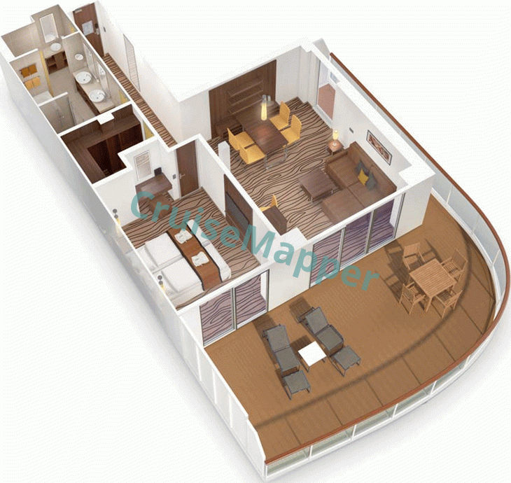 AIDAperla Aft-Facing Sundeck Premium Suite with Wraparound Balcony  floor plan