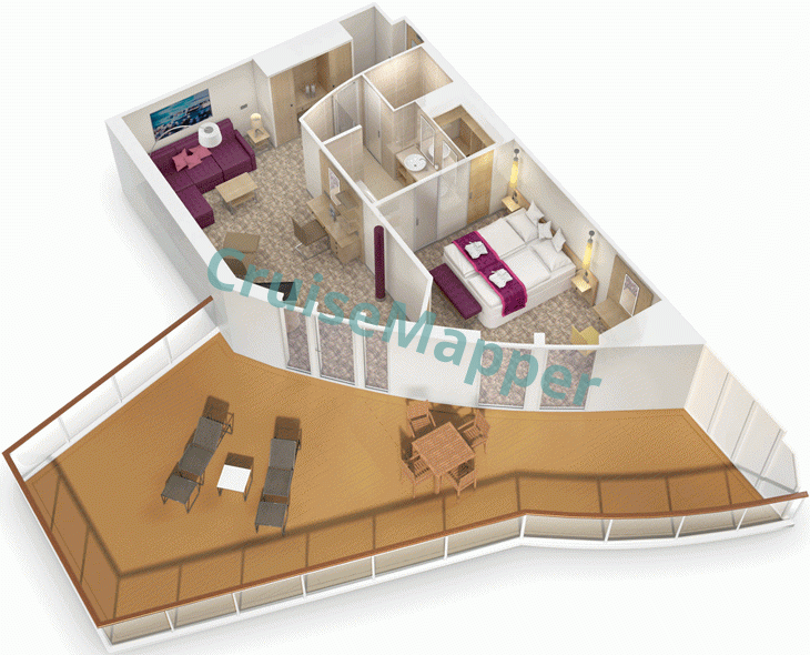 AIDAperla Forward-Facing Sundeck Premium Suite  floor plan