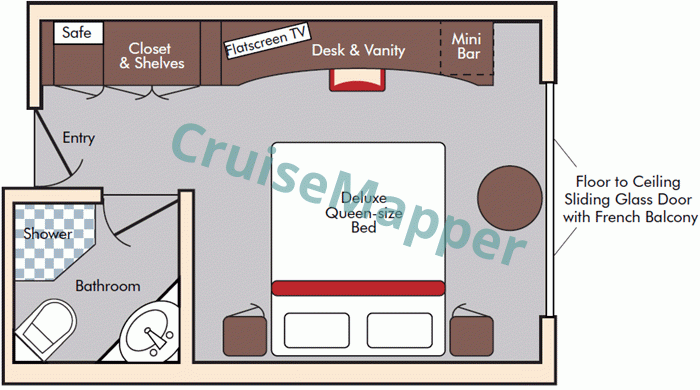 Travelmarvel Diamond French Balcony Cabin  floor plan