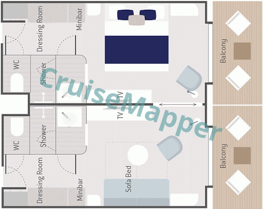 Le Champlain 2 - Room Prestige Suite | Connecting Cabins  floor plan