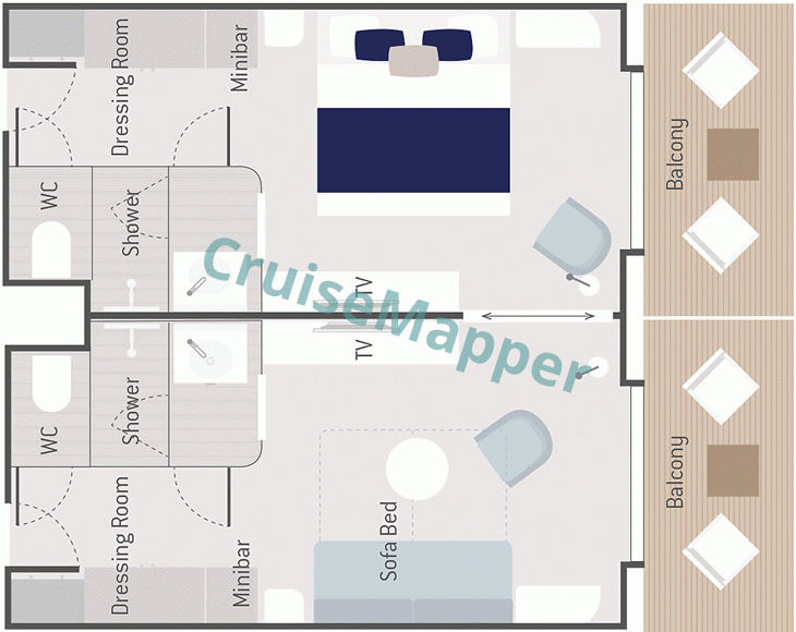 Le Dumont dUrville 2-Room Prestige Suite|Connecting Cabins  floor plan