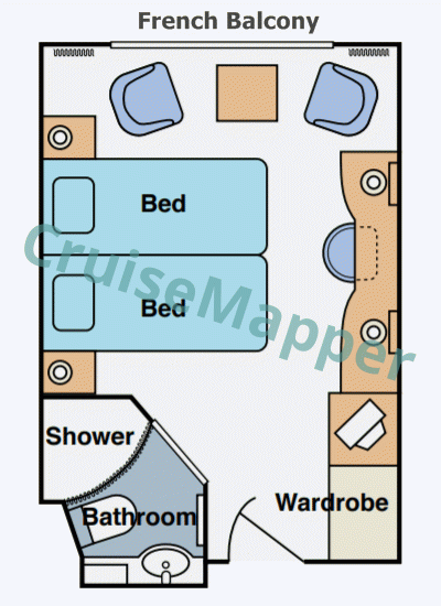 MS Rhein Melodie French Balcony Cabin  floor plan