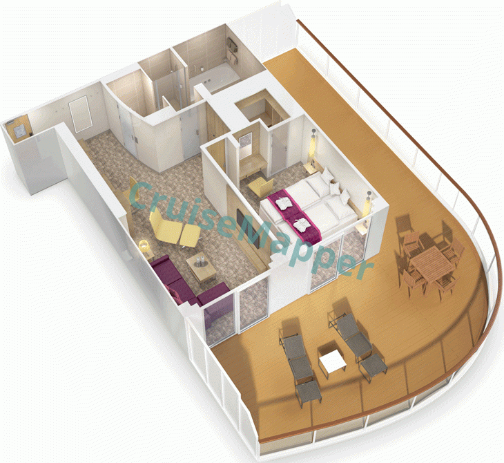 AIDAnova Aft-Facing Sundeck Premium Suite  floor plan