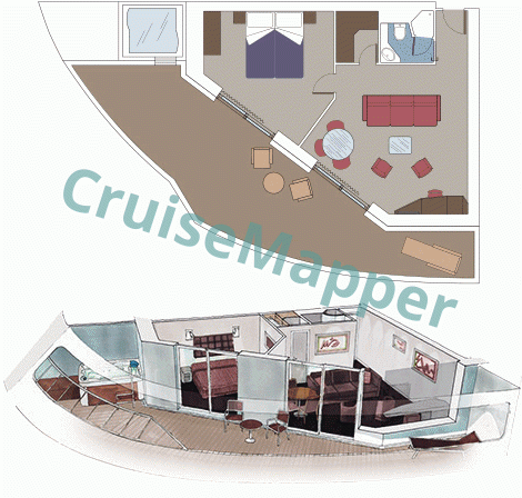 MSC Virtuosa Angle Balcony Suite with Outdoor Jacuzzi  floor plan