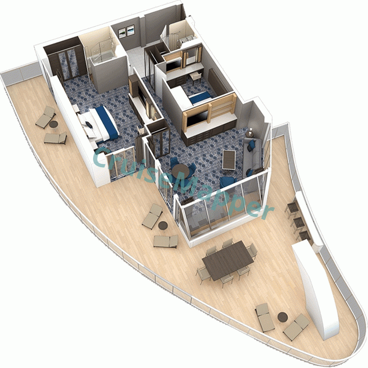 Utopia Of The Seas 2-Bedroom AquaTheater Suite  floor plan