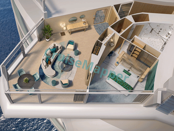 Utopia Of The Seas Solarium Suite with Wraparound Windows  floor plan
