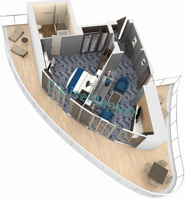 Utopia Of The Seas 1-Bedroom AquaTheater Suite  floor plan