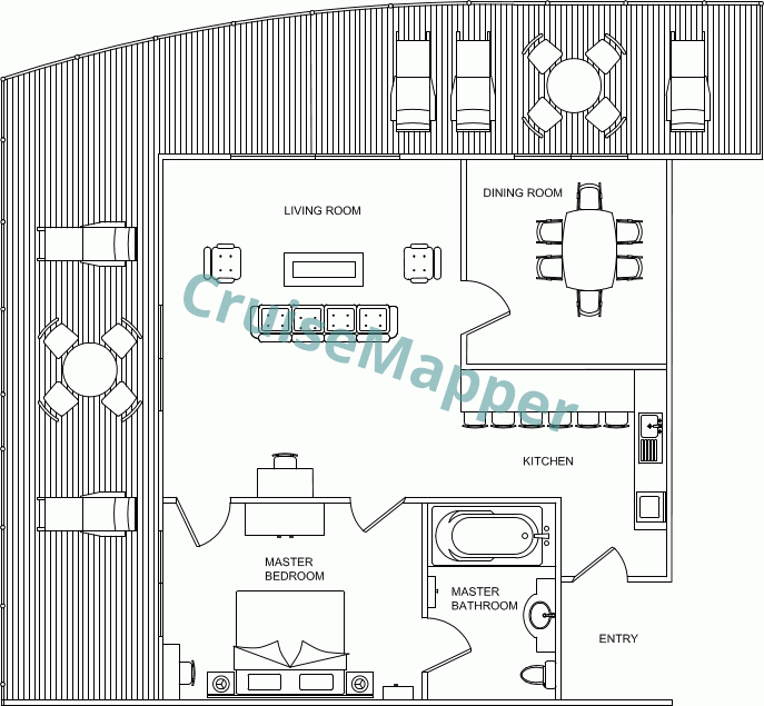 Clydebuilt MS Dark Island 1-2-Bedroom Suite with Wraparound Balcony Deck5|Forward and Aft  floor plan