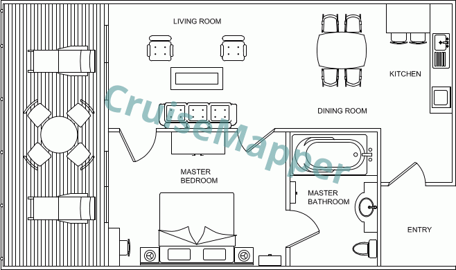 Clydebuilt MS Dark Island 1-Bedroom Suite with Balcony|Deck 7  floor plan