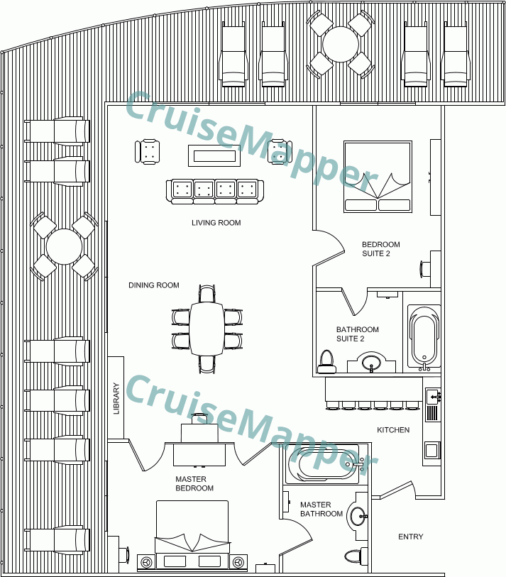 Clydebuilt MS Dark Island 1-2-Bedroom Suite with Wraparound Balcony Deck4|Forward and Aft  floor plan