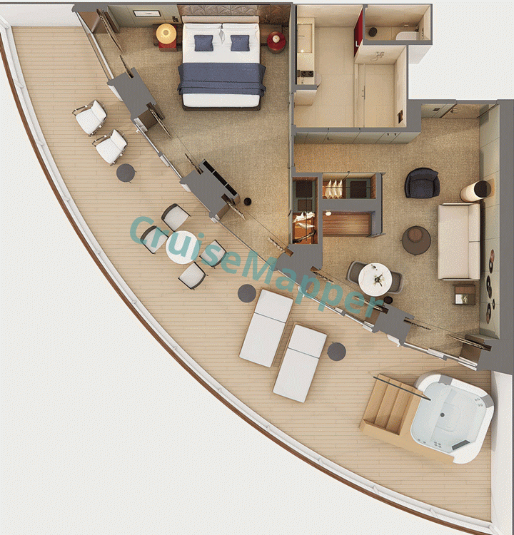 Norwegian Viva The Haven Aft-Facing Owner Suite with Balcony Jacuzzi  floor plan