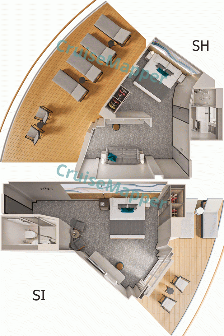 Norwegian Viva Aft-Facing Suite with Large Balcony  floor plan
