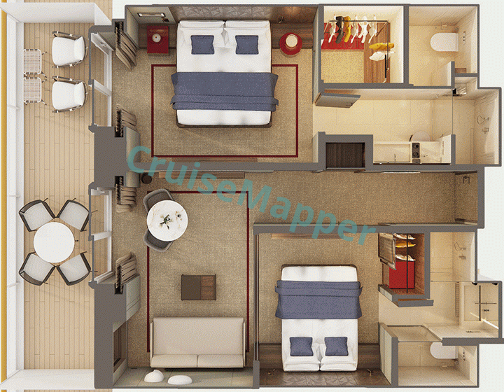Norwegian Aqua The Haven 2-Bedroom Family Villa with Large Balcony  floor plan