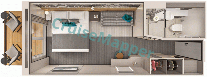 Norwegian Aura Forward-Facing Club Balcony Suite  floor plan