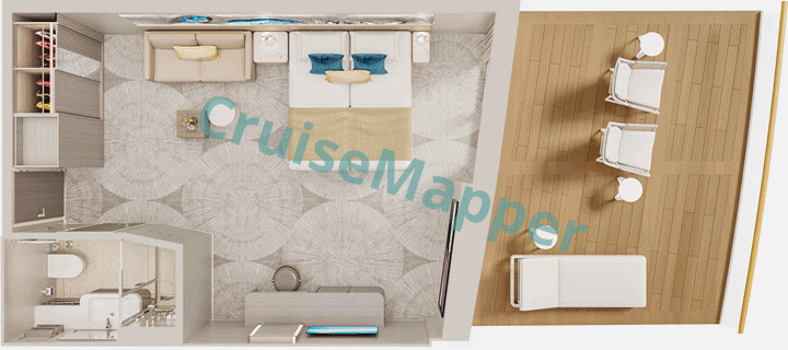 Norwegian Aura Forward-Facing Club Balcony Suite with Large Terrace  floor plan