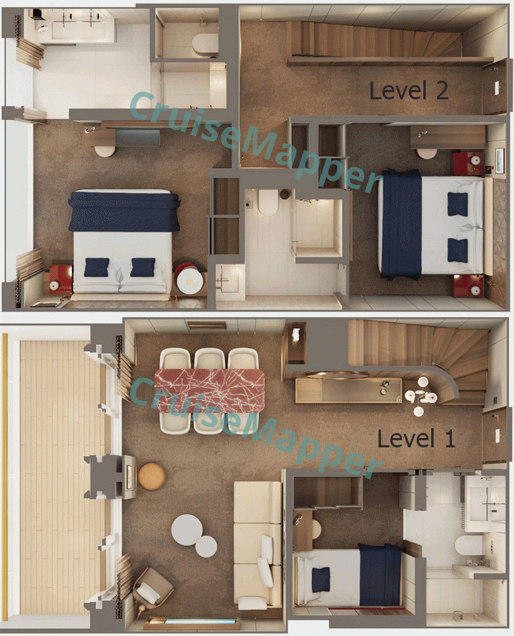 Norwegian Bella The Haven 3-Bedroom Duplex Suite with Large Balcony  floor plan