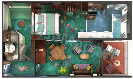 Norwegian Jewel The Haven 2-Bedroom Villa. Family Suite  floor plan