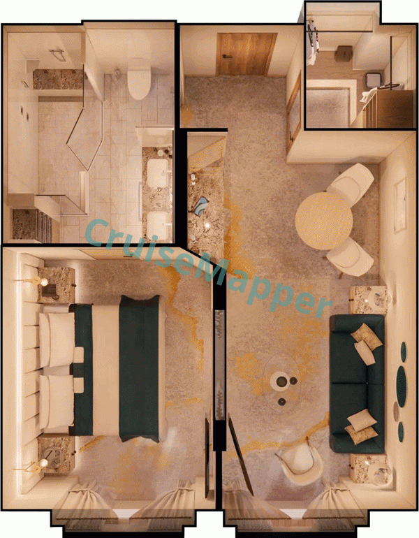 Crystal Symphony Sapphire Oceanview Suite  floor plan