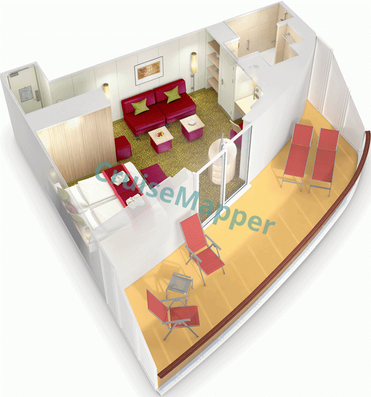 AIDAblu Forward-Facing Sundeck Suite with Wraparound Balcony  floor plan