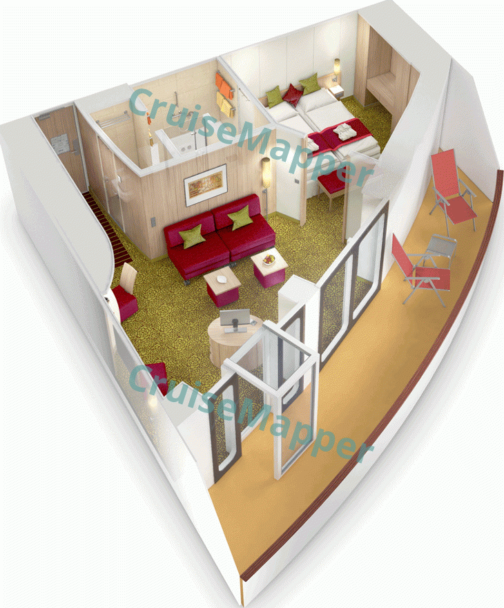 AIDAblu Forward-Facing Sundeck Premium Suite with Wraparound Balcony  floor plan