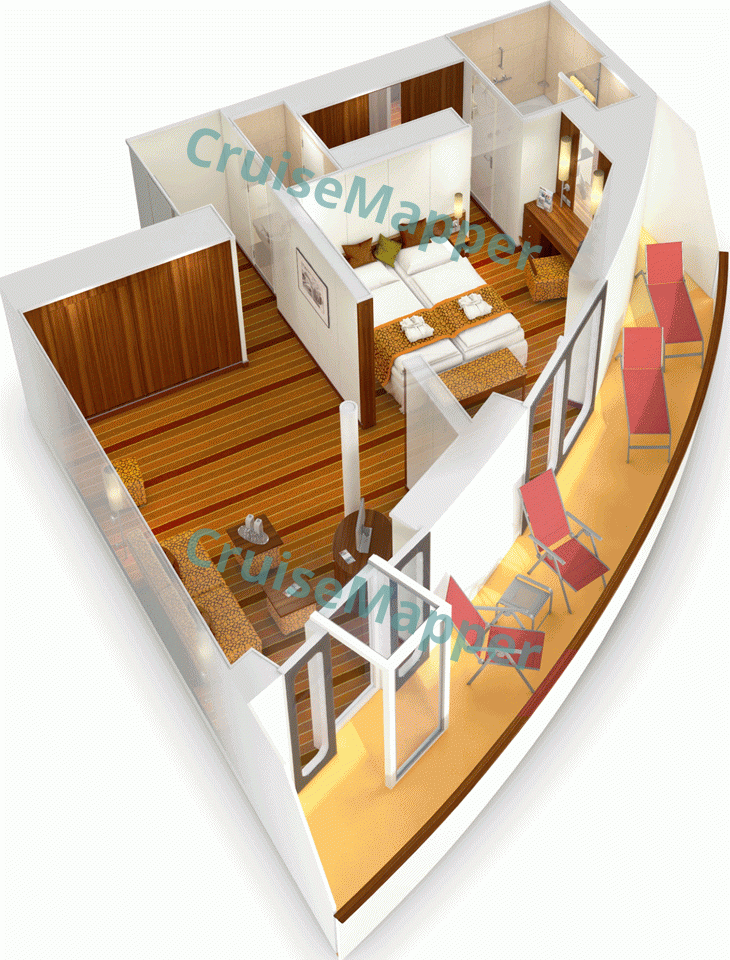 AIDAbella Aft-Facing Sundeck Deluxe Suite with Wraparound Balcony  floor plan