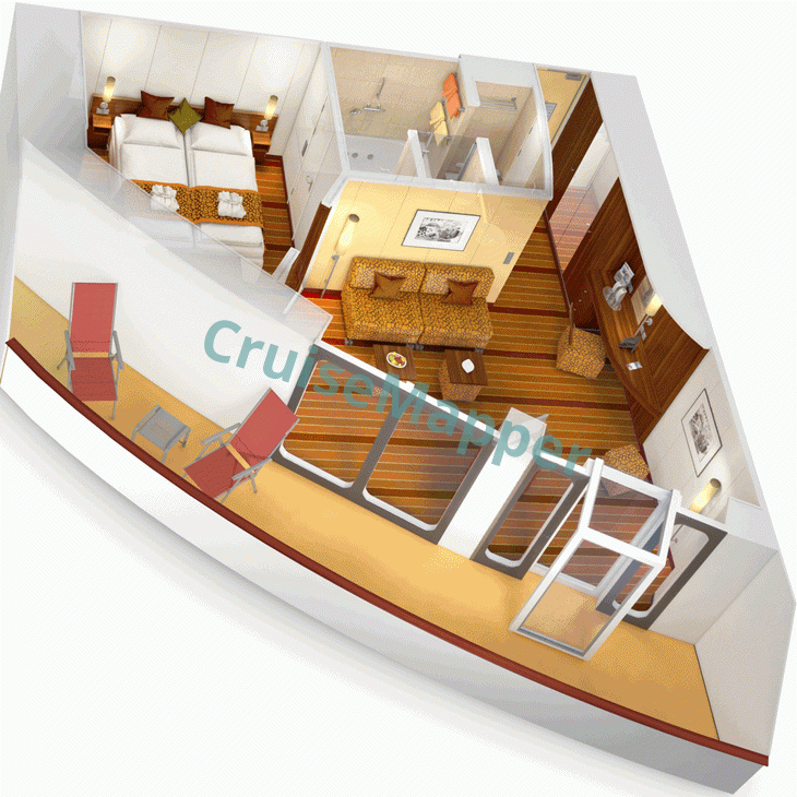 AIDAdiva Forward-Facing Sundeck Premium Suite with Wraparound Balcony  floor plan