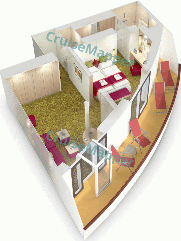 AIDAstella Aft-Facing Sundeck Deluxe Suite with Wraparound Balcony  floor plan