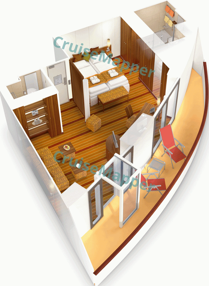 AIDAluna Forward-Facing Sundeck Suite with Wraparound Balcony  floor plan