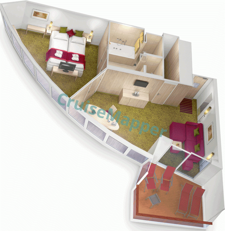 AIDAsol Forward-Facing Sundeck Panorama Deluxe Suite  floor plan