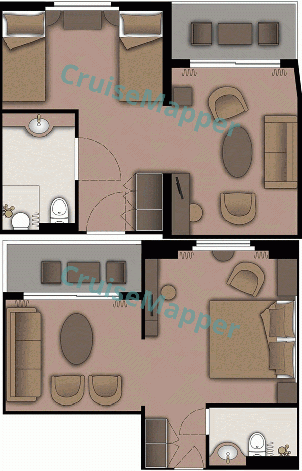 MS Deutschland-World Odyssey 1-Room & 2-Room Balcony Suites  floor plan