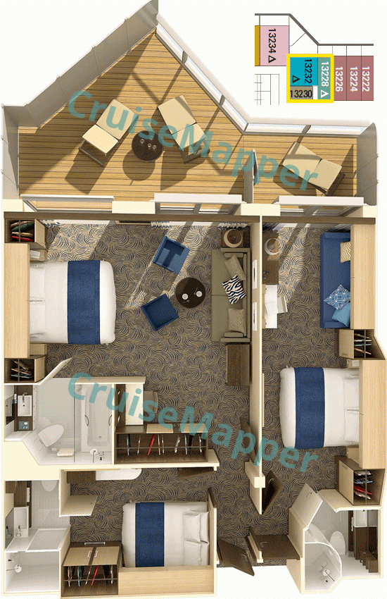 Royal Caribbean Quantum cabins types / floor plan overhead view