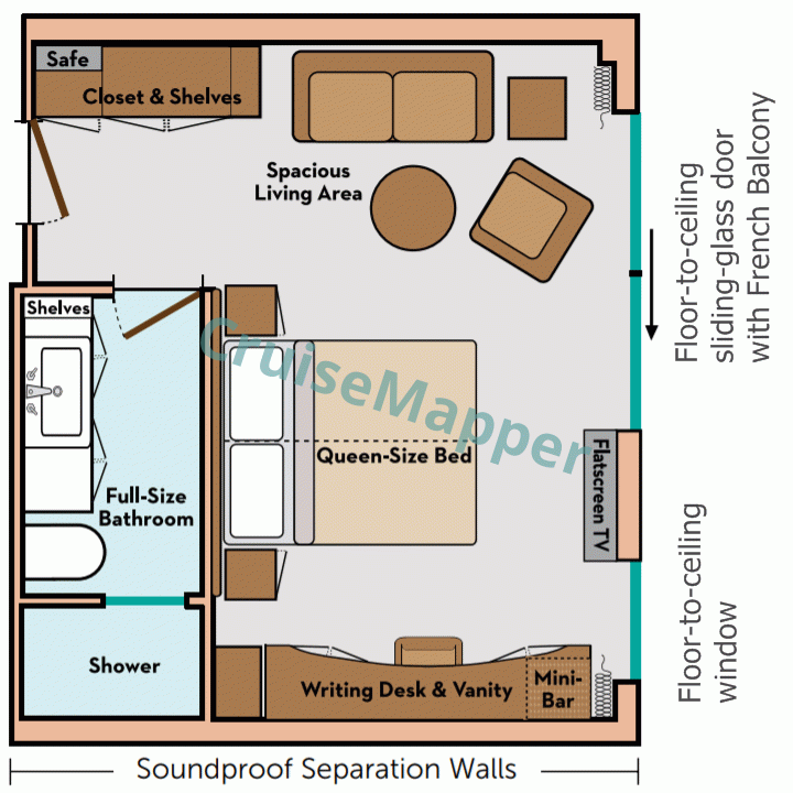 MS Monarch Princess French Balcony Avalon Suite  floor plan