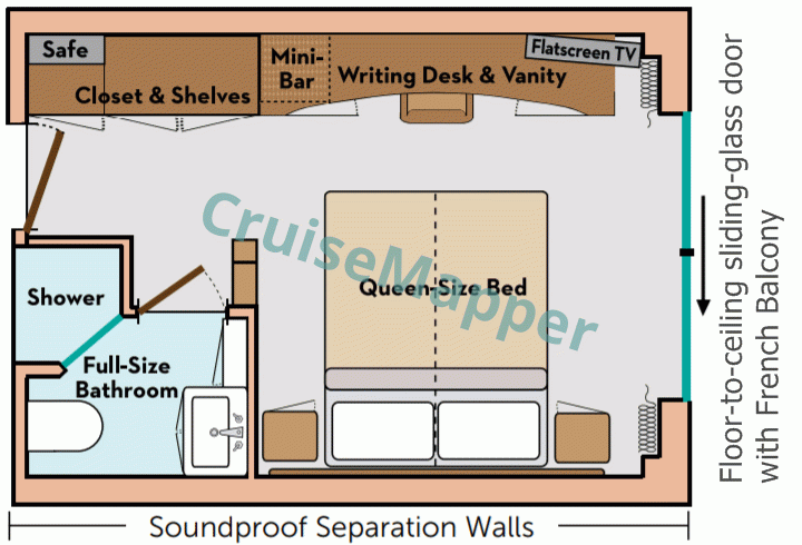 MS Monarch Countess French Balcony Cabin  floor plan