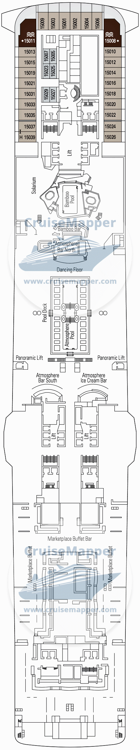 MSC Meraviglia Deck 15 - Tour Eiffel-Lido-Pools-Yacht Club Cabins