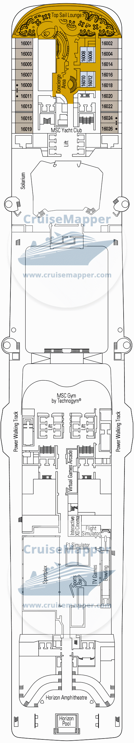 MSC Meraviglia Deck 16 - Iguazu-Sports-Yacht Club Lounge