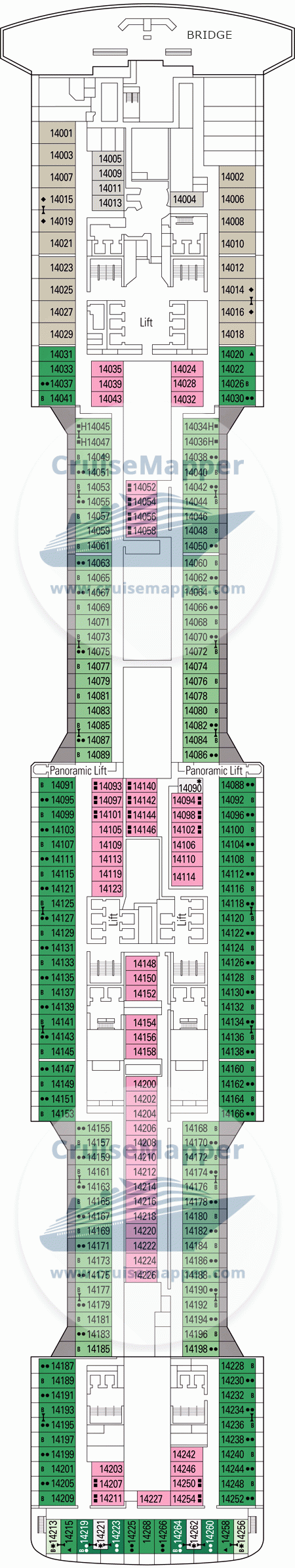 MSC Meraviglia Deck 14 - Angkor Wat-Cabins-Bridge