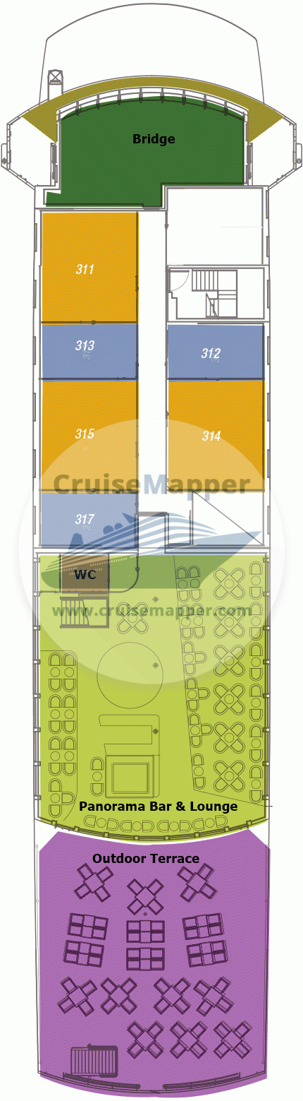 MV Santa Cruz II Galapagos Deck 03 - Panorama-Lounge-Bridge-Suites