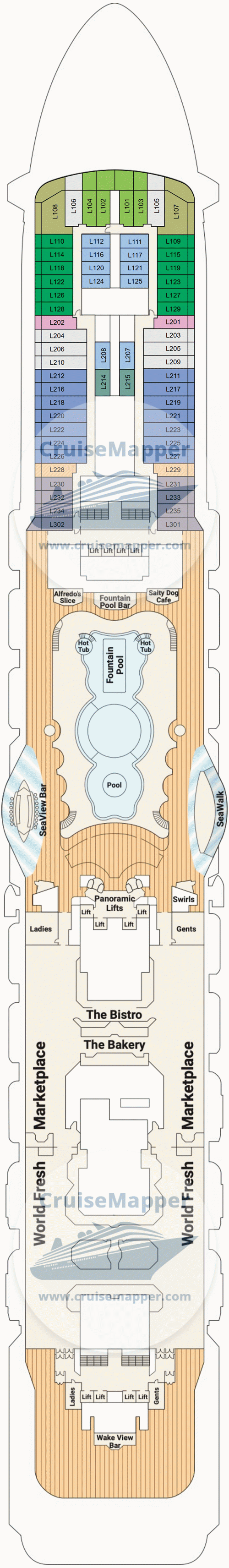 Majestic Princess Deck 16 - Lido-Pools-Cabins