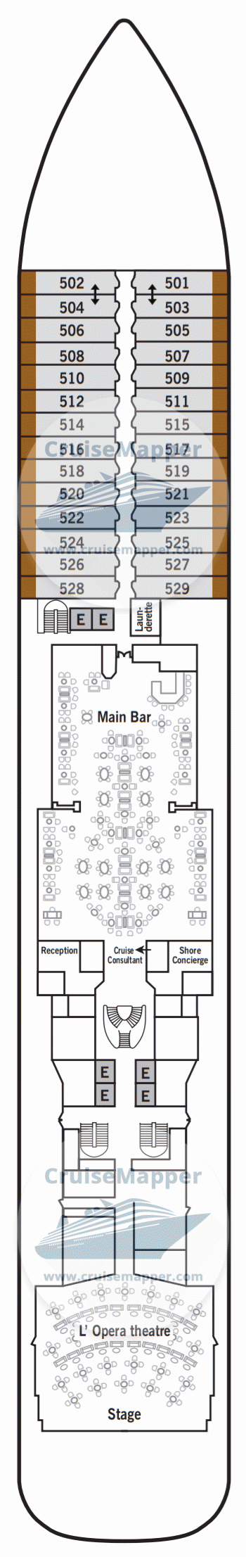 Silver Muse Deck 05 - Lounge-Lobby-Cabins