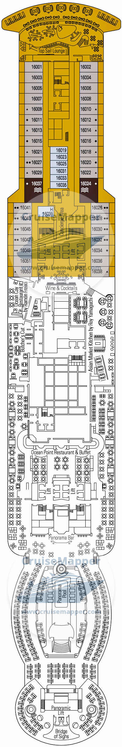 MSC Seaview Deck 16 - Red Sea-Suites-Yacht Club Lounge-Sundeck-Lido-Pools