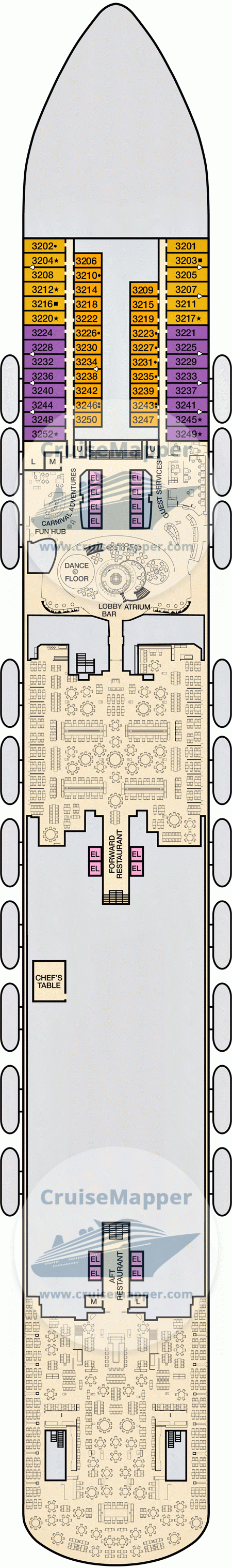 Carnival Horizon Deck 03 - Lobby-Cabins-Dining1