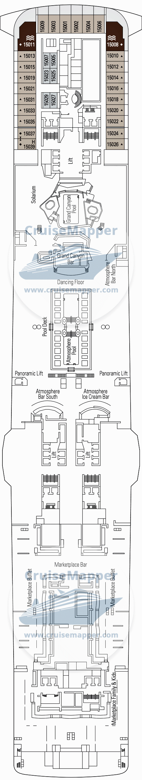 MSC Bellissima Deck 15 - Preziosa-Lido-Pools-Yacht Club Cabins