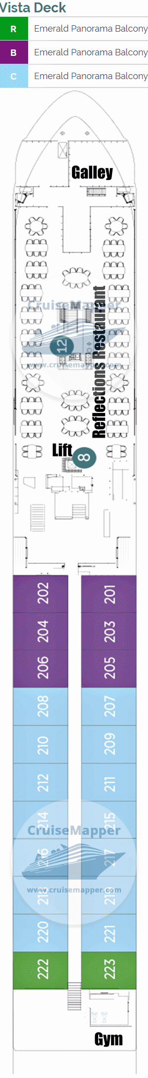 Emerald Nova Deck 02 - Vista-Cabins-Lobby-Restaurant-Gym Emerald Nova Deck 02 - Vista-Cabins-Lobby-Restaurant-Gym