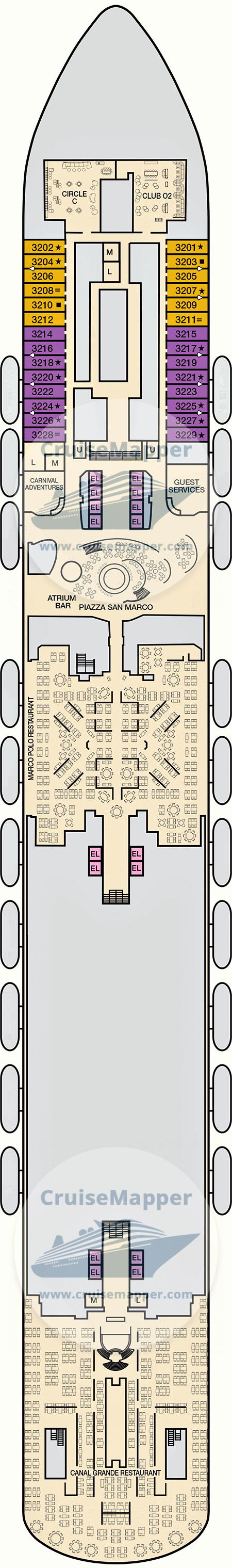 Carnival Venezia Deck 03 - Cabins-Lobby-Dining-Teens