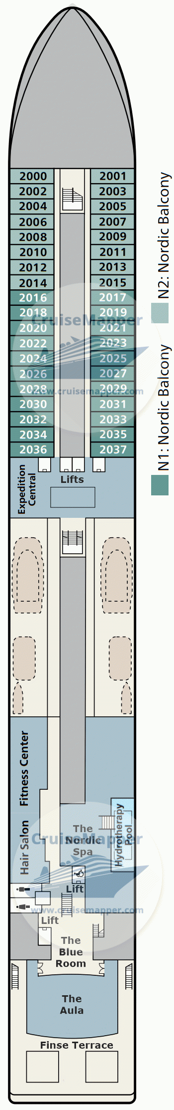 Viking Polaris Deck 02 - Cabins-Spa-Aula