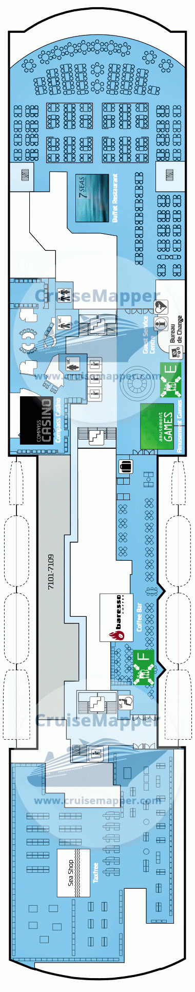 Pearl Seaways ferry Deck 07 - Cabins-Lobby-Shops-Lounge-Restaurant