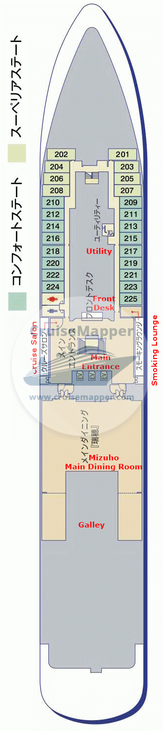 Nippon Maru Deck 02 - Cabins-Lobby-Restaurant