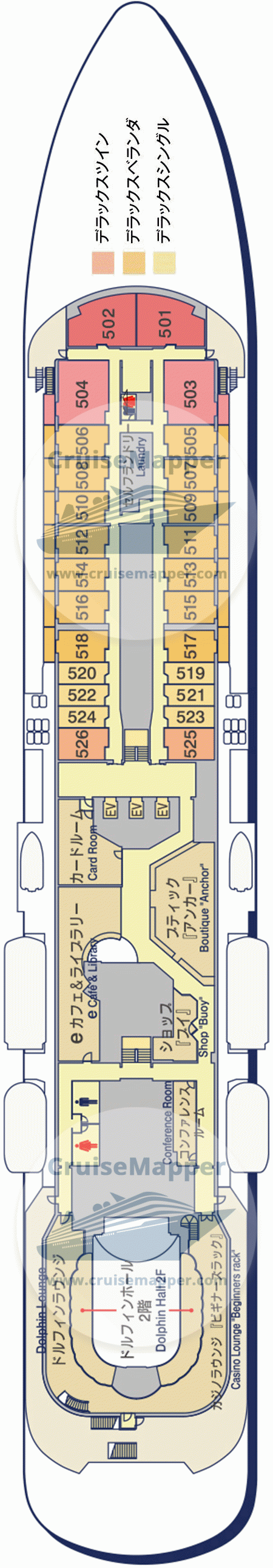 Nippon Maru Deck 05 - Cabins-Casino-Shops